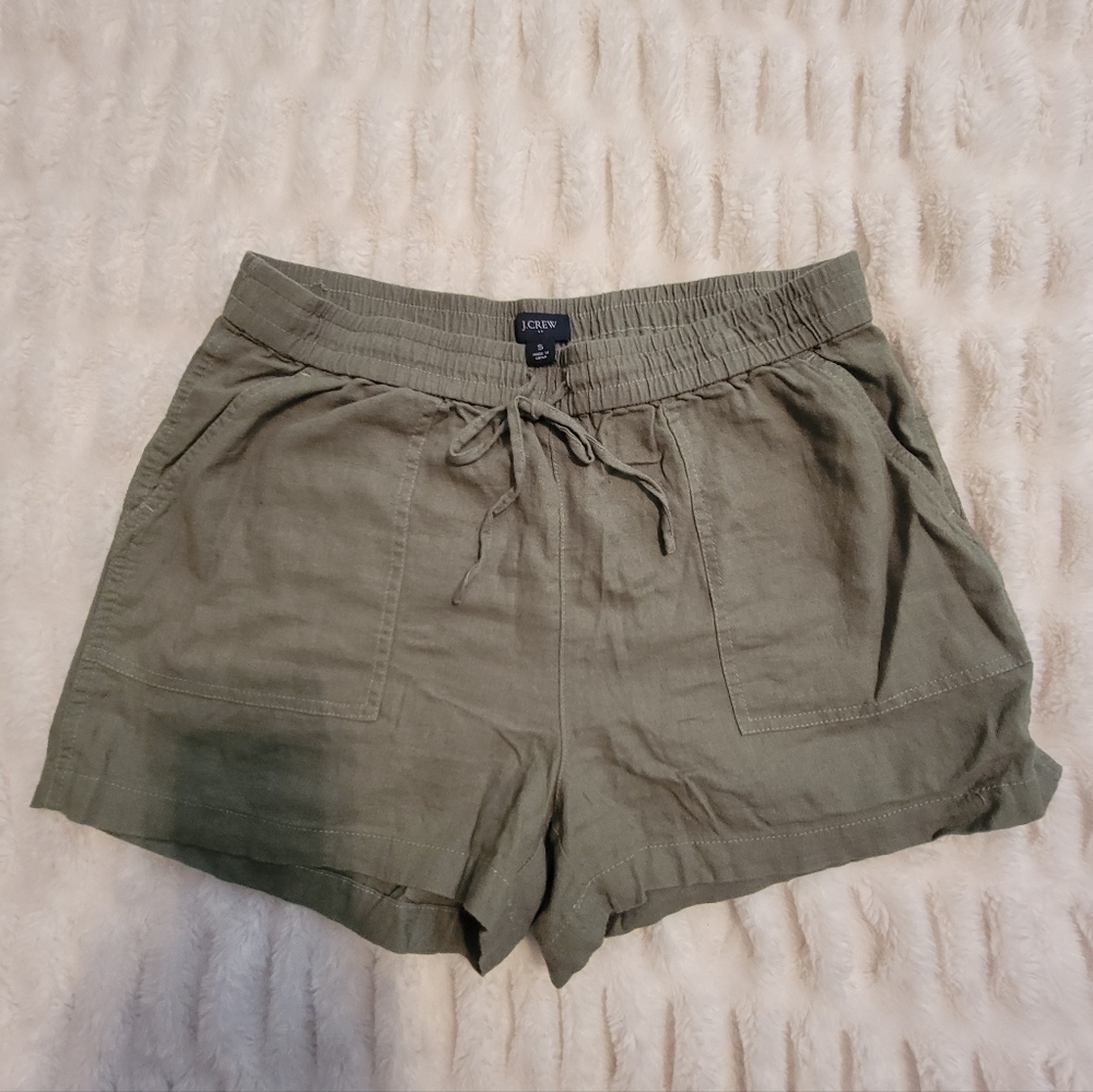 J. Crew Olive Relaxed Linen-Blend Shorts